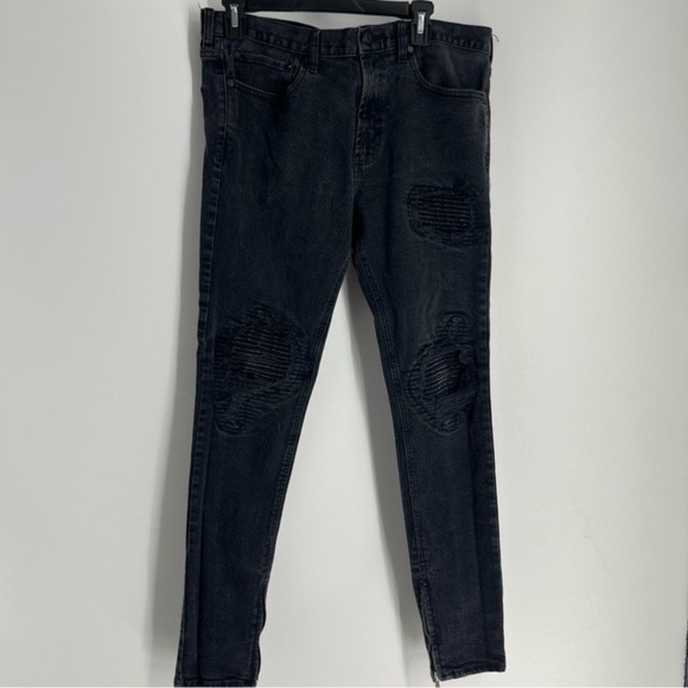 Pacsun Jeans Men 34 x 32 Black Super Skinny Distressed Patched Biker Denim Pants - Picture 1 of 8